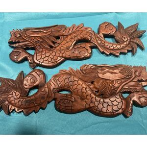 Vintage Carved Redwood Dragon Wall Art